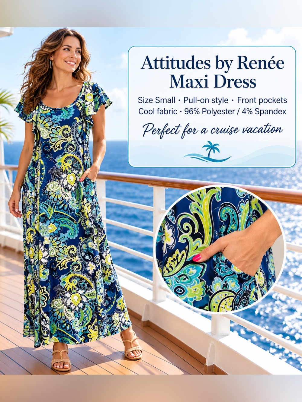 Attitudes by Renee Blue Paisley Maxi Dress